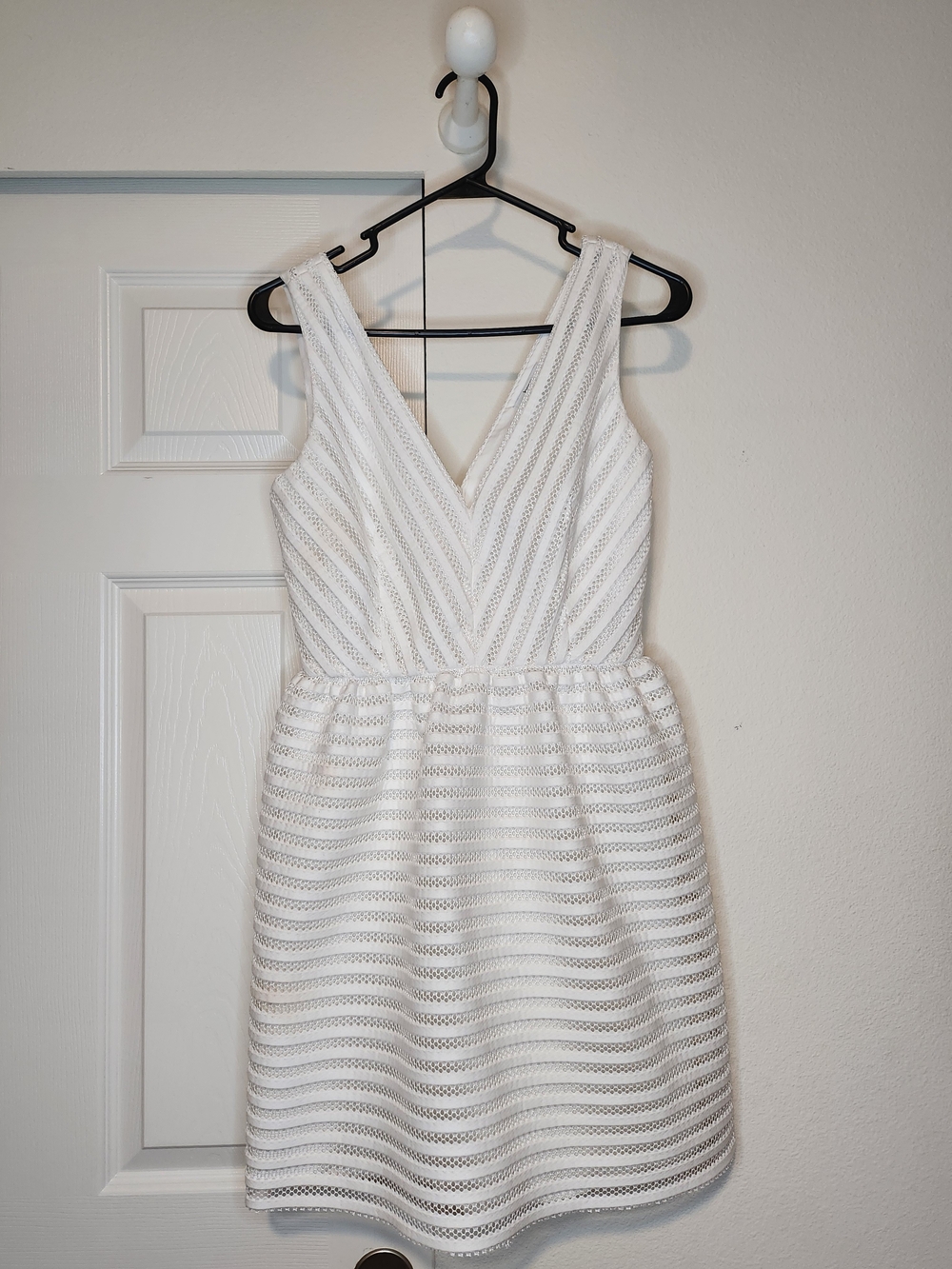 Bar III White Crochet Lace Illusion-Stripe Fit & Flare Mini Dress